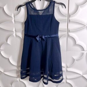 Calvin Klein illusion mesh bow front dress blue sz 10.  (88)